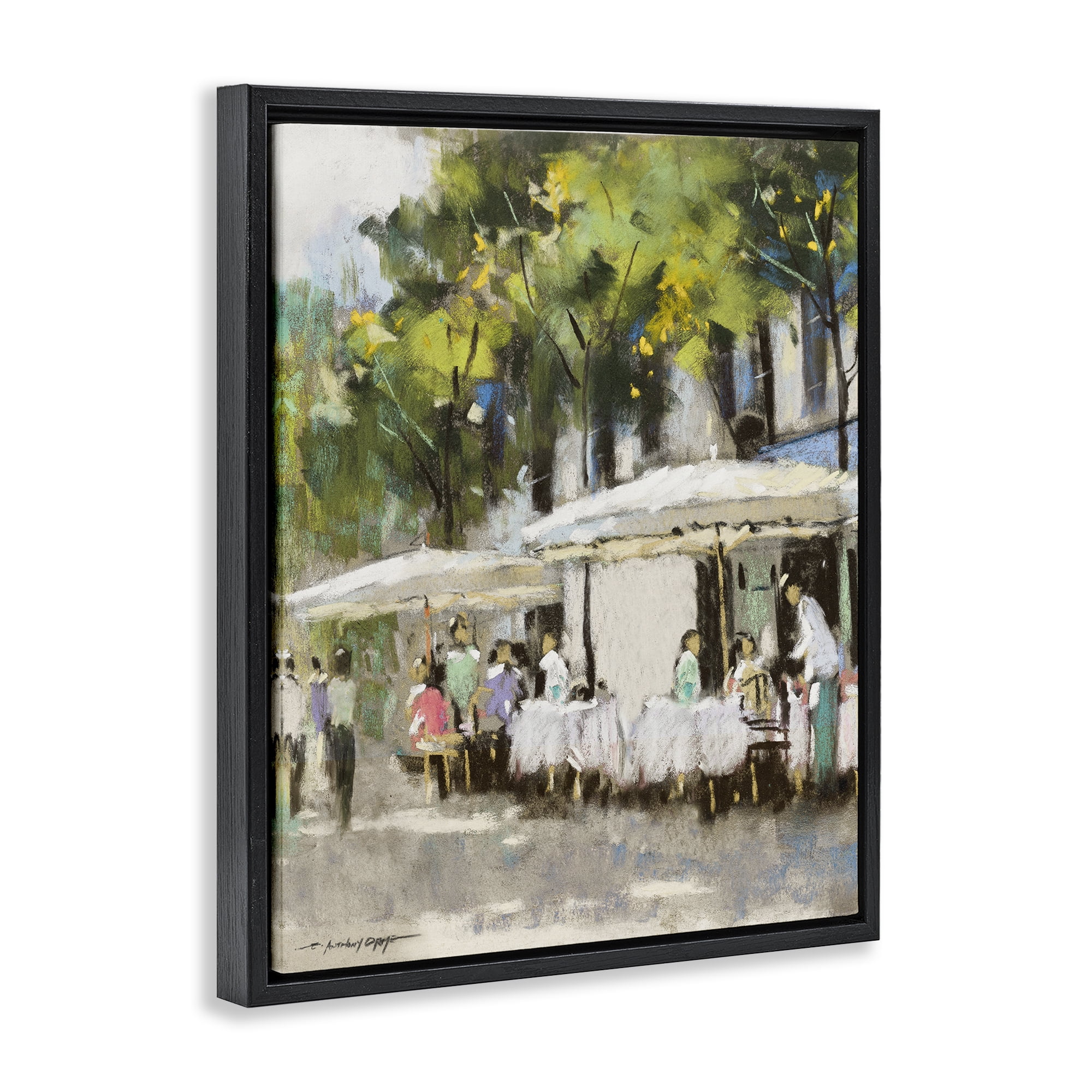 Stupell Industries Sunny Street Cafe Dining Black Framed Floater Canvas Wall Art, design by Anthony Orme