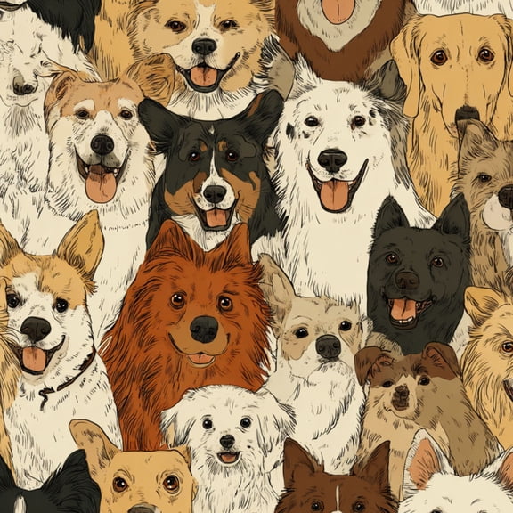 Peel and Stick Wallpaper Cute Dog Faces Seamless Fluffy Cartoon Puppies Warm Neutral Colors 24in x 118in Contact Paper Removable Self Adhesive Wall Mural Wall Decor for Bedroom Kitchen Cabinets