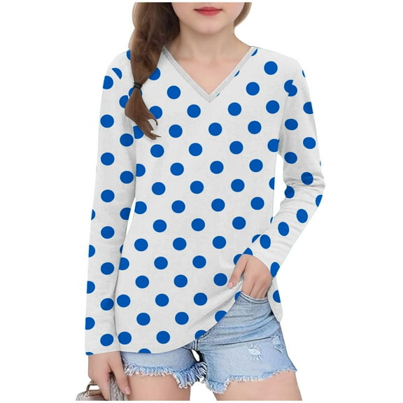 bbymog Long Sleeve Shirts for Girls Fashion Printed V-Neck Pullover Tops Casual T Shirts Blue D 3 Years
