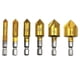 thumbnail image 1 of Avellanador HSS de 6 piezas, 90 grados, 5 ranuras, cortador de agujeros, avellanador recubierto de titanio, 1/4" Wo, 1 of 5