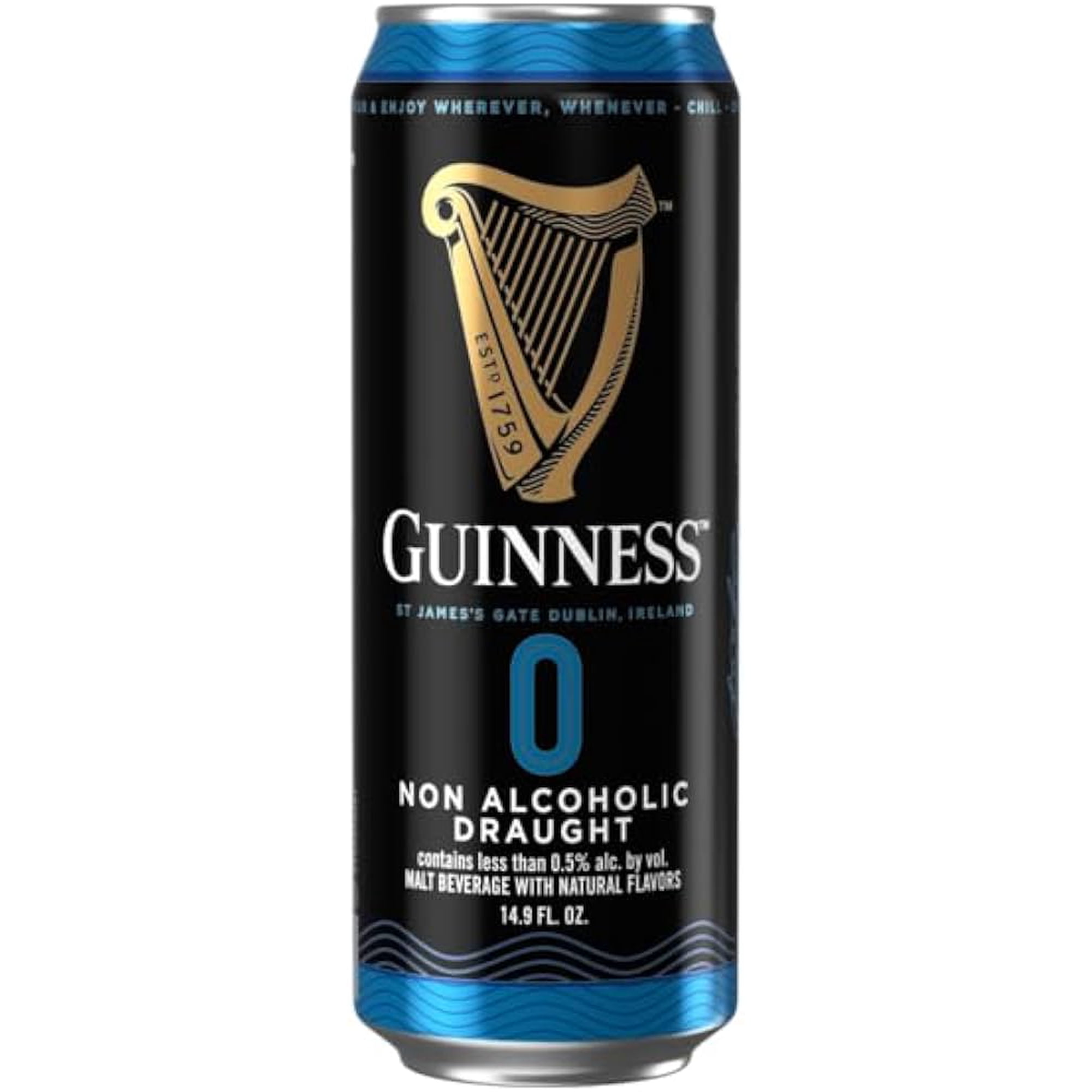 Guinness 0 Non Alcoholic Draught (Pack of 24) (1 Case) 14.9oz Cans St James Gate Ireland Brew (Includes 24 Individual Guinness 0 Cans) NA Beer