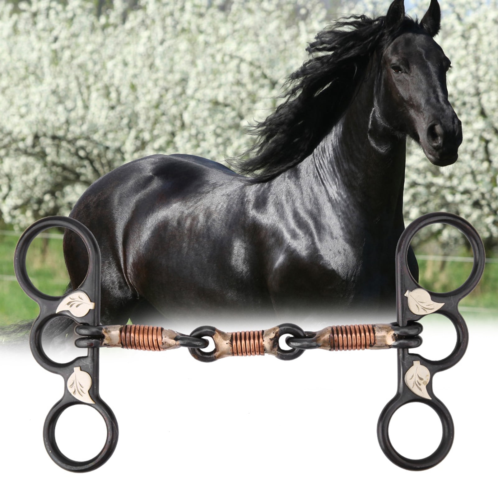 Bague, Cheval à Mâcher Noire en Acier Inoxydable Bague Snaffle Bits Joues Complètes Meilleur de Sa Catégorie