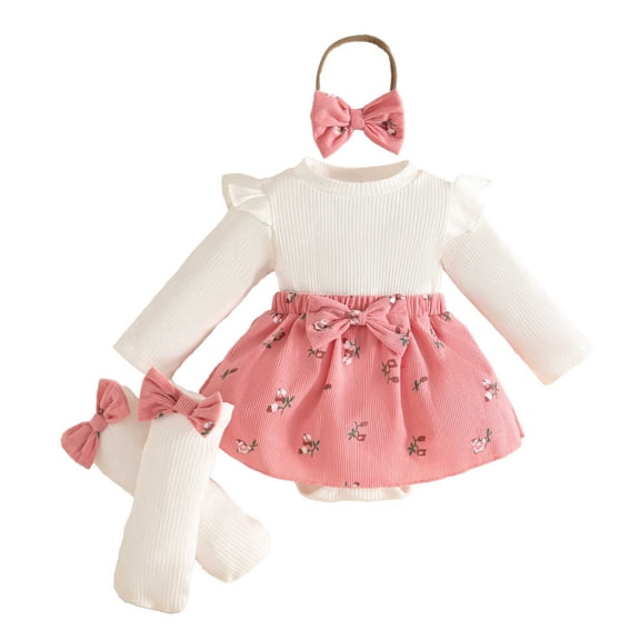 PEASKJP New Born Outfits Baby Girl Clothes Newborn Infant Outfit Ruffle Romper and Short Pants Clothing Sets for Summer Spring Pink,12-18 Months