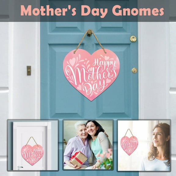 Clearance!SDJMa Happy Mother's Day Heart-Shaped Wooden Hanger Decoration Pink Heart-shaped Welcome Sign for Front Door Window Office Flower Wreath Hanging Plaque for Mothers Day Party
