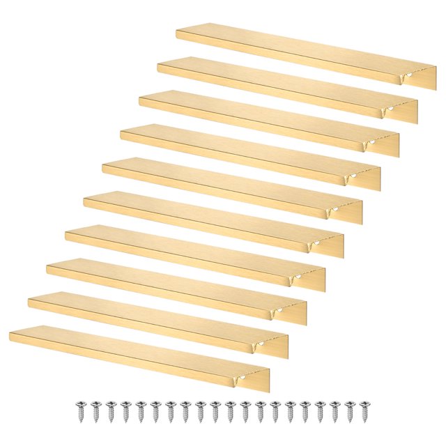 Uxcell 10 Paquete Tiradores de Cajones de Armarios 7.87" Tiradores de Bisel de Aluminio Oro Cepillado