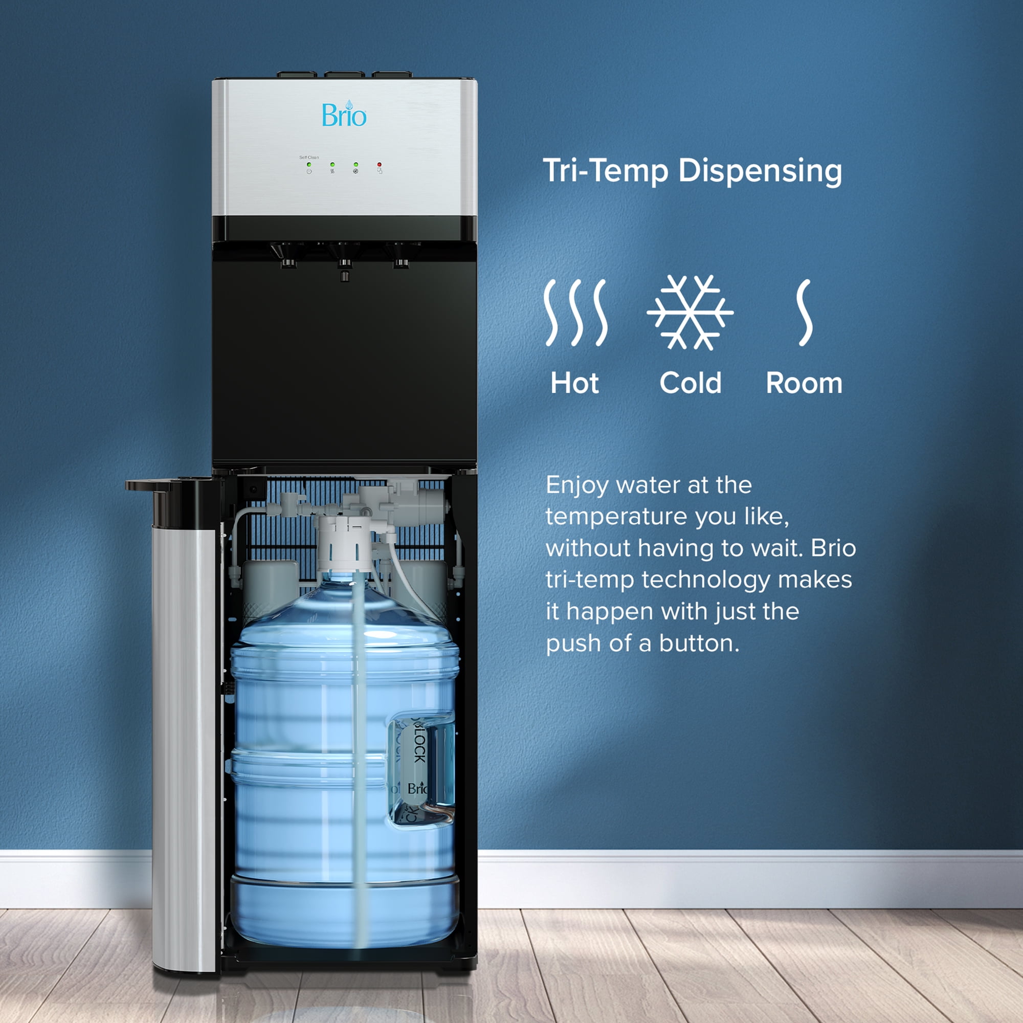 Brio 520 Series Bottom Loading No-Line Tri-Temperature 2 Stage Filtration Water Cooler Dispenser