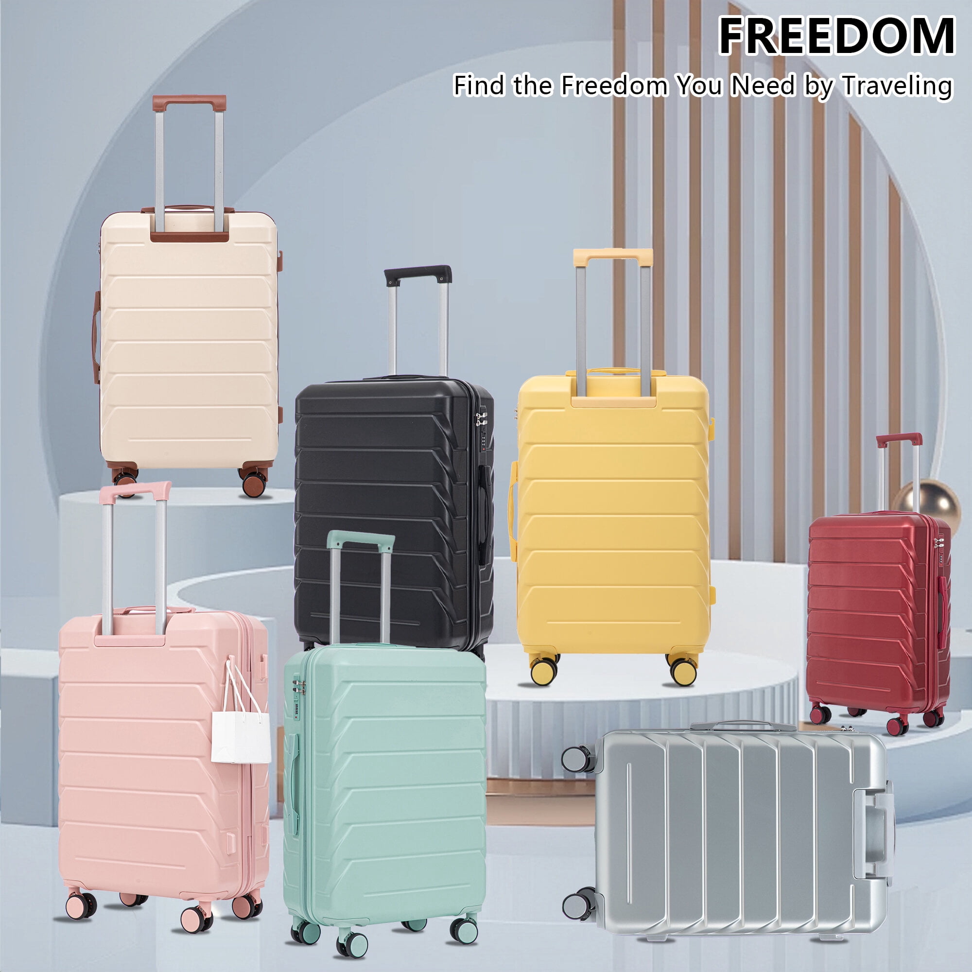 Hardside Suitcase, HIFINE TOURIST 20"/24"/28" 3 pcs/set in ABS Spinner Wheel Luggage, Matching Color , With Combination Lock (Beige), Beige Hardside Luggage,Abs Hardside Checked Luggage