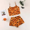 thumbnail image 2 of Ccpelsie Women Soft Sleeveless Tank Top Shorts 2 PC Halloween Print Pajama Set(Orange,S), 2 of 8