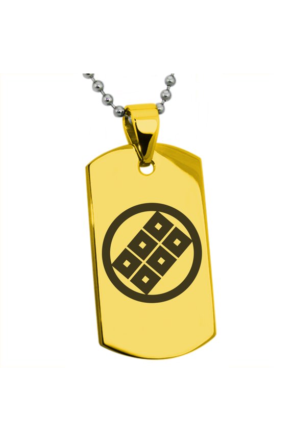 Stainless Steel Shoni Samurai Crest Engraved Dog Tag Pendant Necklace