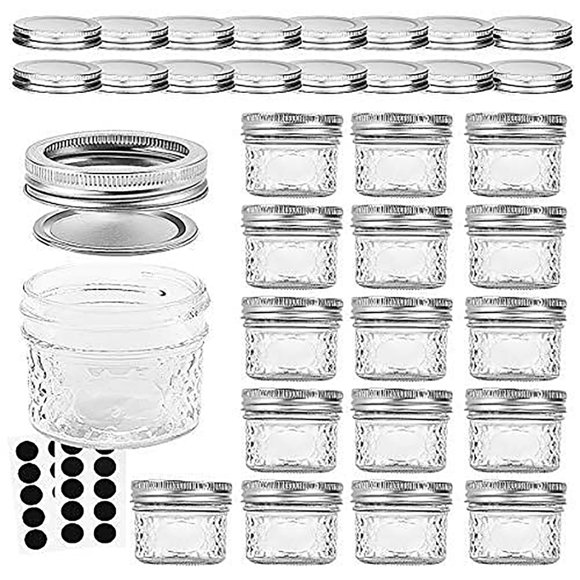 SAINSPEED 16 PACK Mini Mason Jars Glass Canning Jars, 4 OZ Jelly Jars With Regular Lids, Ideal for Honey, Jam, Wedding Favors, Shower Candle, Baby Food, Small Spice Jars