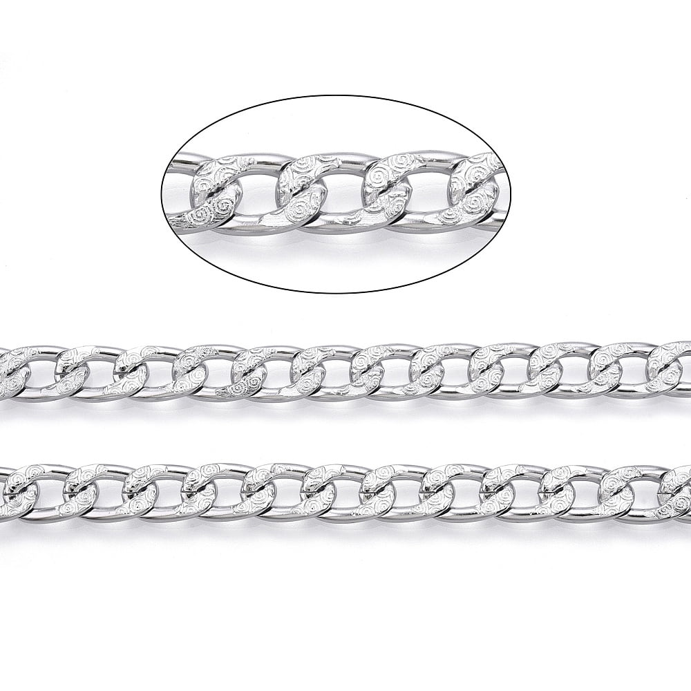 Aluminium Textured Cuban Link Chains Unwelded with Spool Silver 11.5x7x2mm 82.02 Feet(25m)/Roll diy