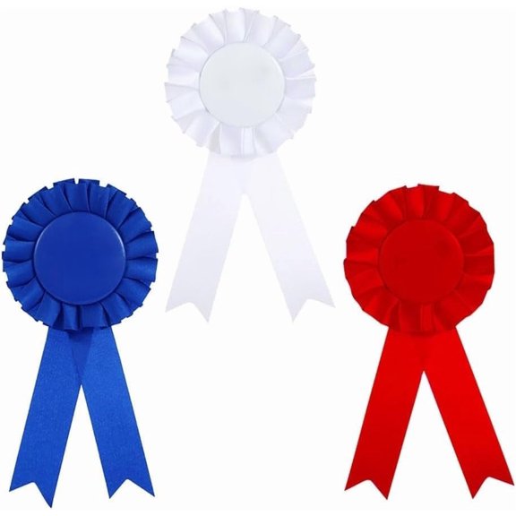 3Pcs Blank Rosette Award Ribbons Blue Red and White Prize Ribbons Make Your Own Place Ribbons Ribbon Badge Recognition Award Ribbons Awards and Incentives Supplies Teaching Materials