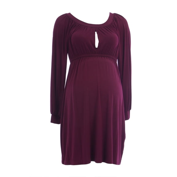 OLIAN Maternity Women's Keyhole Front Gathered Dress X-Small Wine