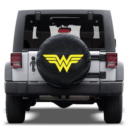 BDK All Weather DC Comics Snug Custom Fit Spare Tire Cover for Jeep Wrangler (1987-2019 JK, JL, CJ, YJ,& TJ) w/Elastic Band – Wonder Woman