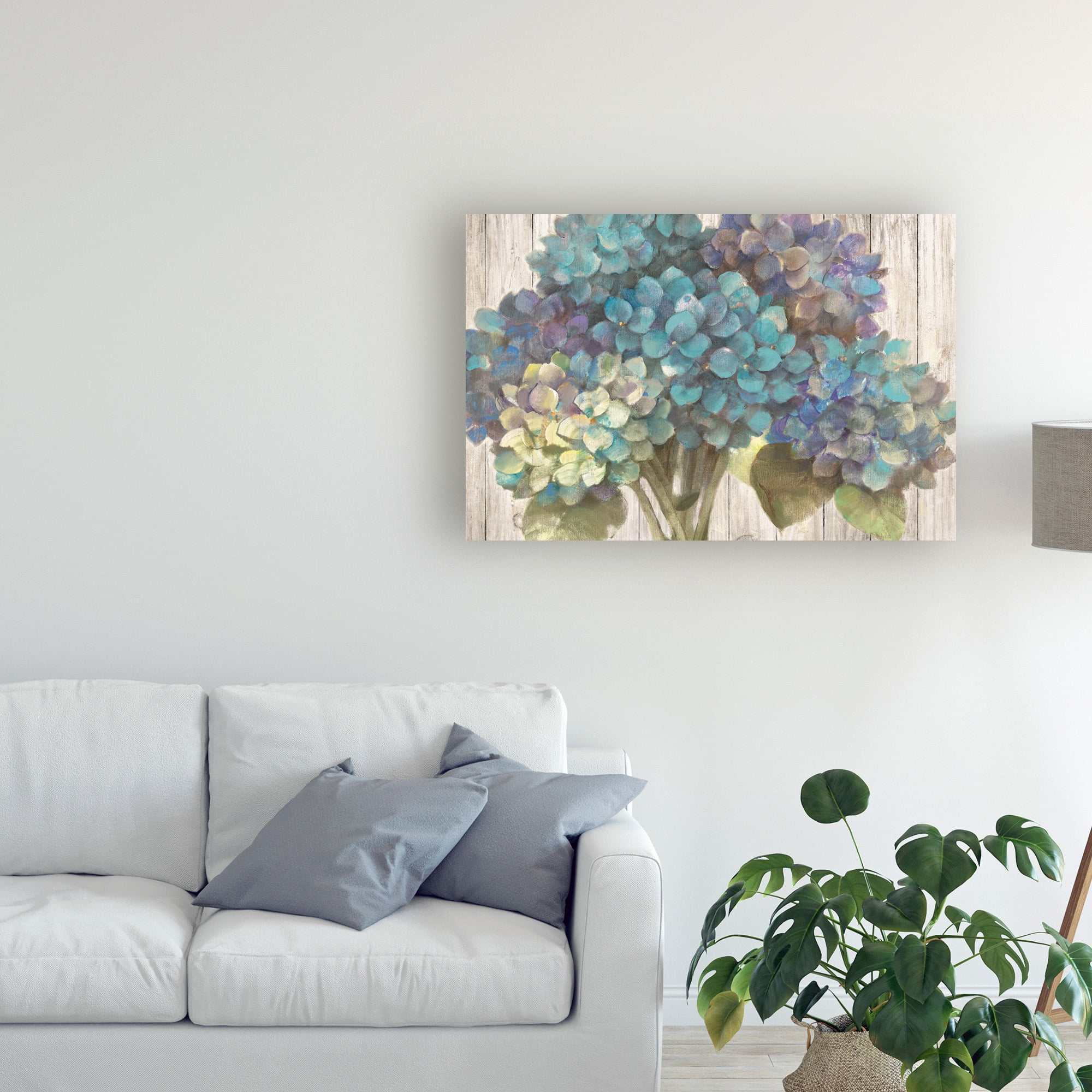Trademark Fine Art 'Turquoise Hydrangea On Barn Board' Canvas Art by Albena Hristova