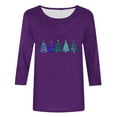 thumbnail image 4 of Fznquz Casual Tops for Women Casual Fall Purple 3/4 Sleeve T Shirts 2025 Christmas Crewneck Winter Clothing,M, 4 of 5