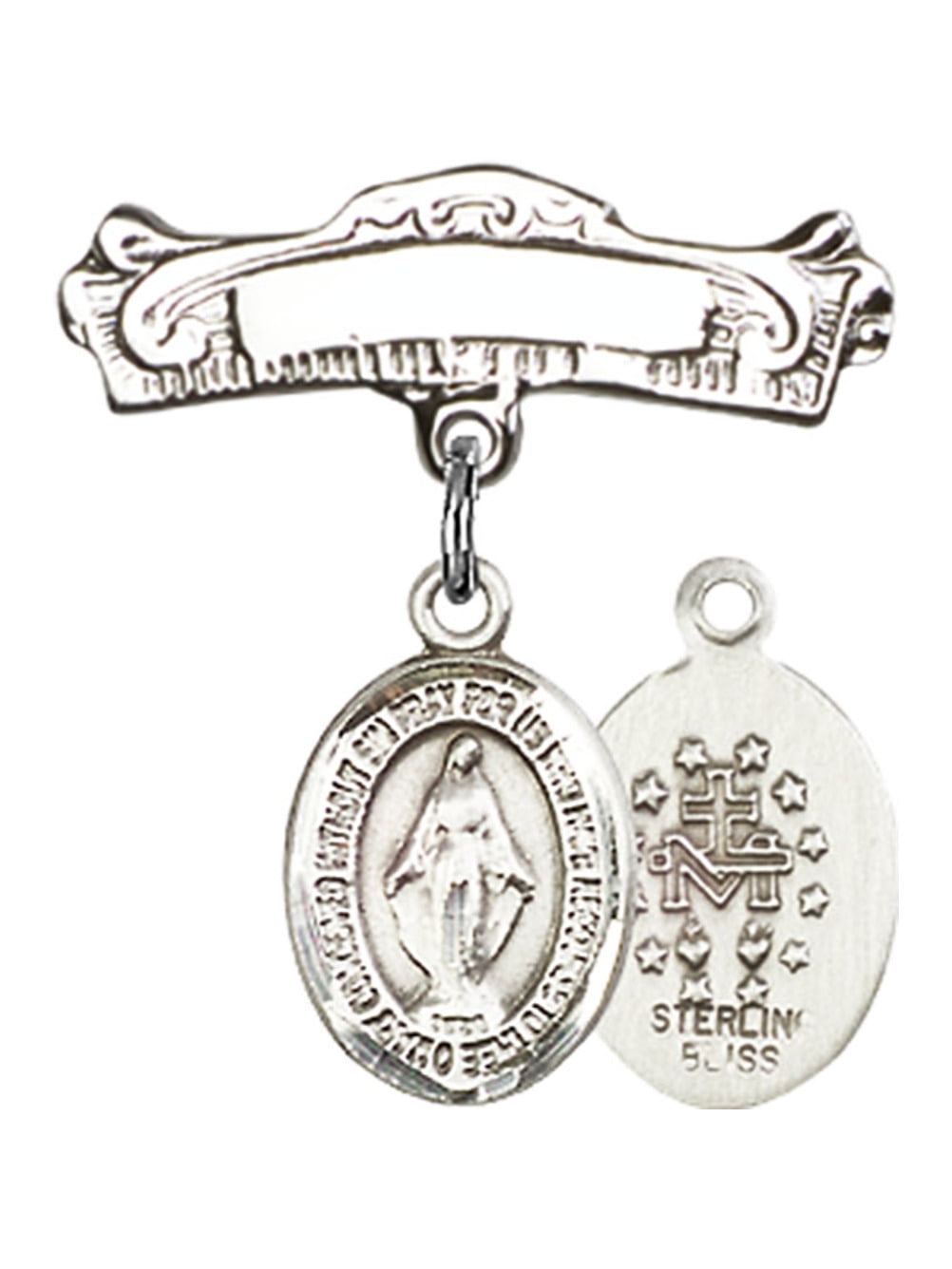 Sterling Silver Baby Badge with Miraculous Charm and Arched