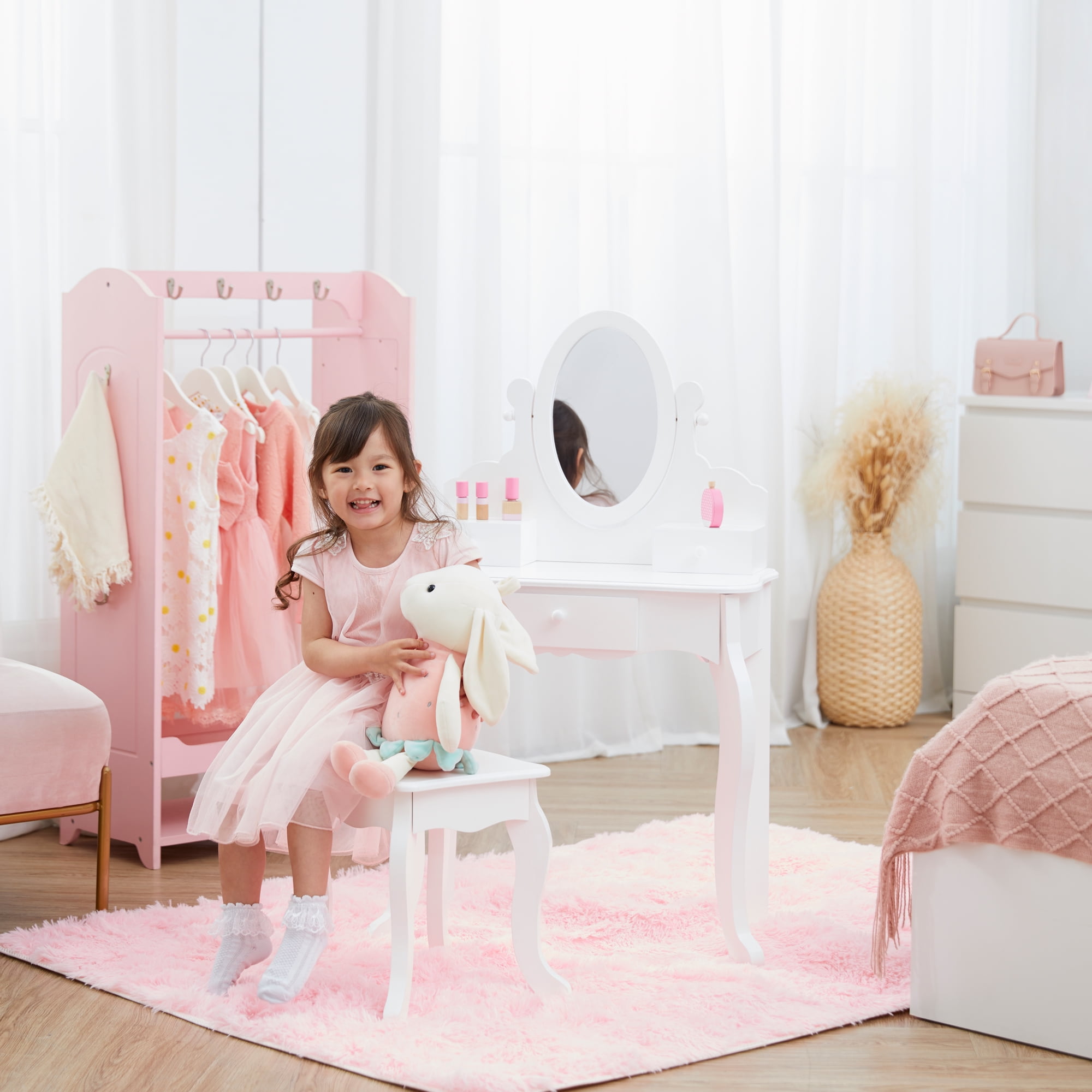 Fantasy Fields Little Princess Vanity Table Mirror, Drawers, and Stool, White - Walmart.com