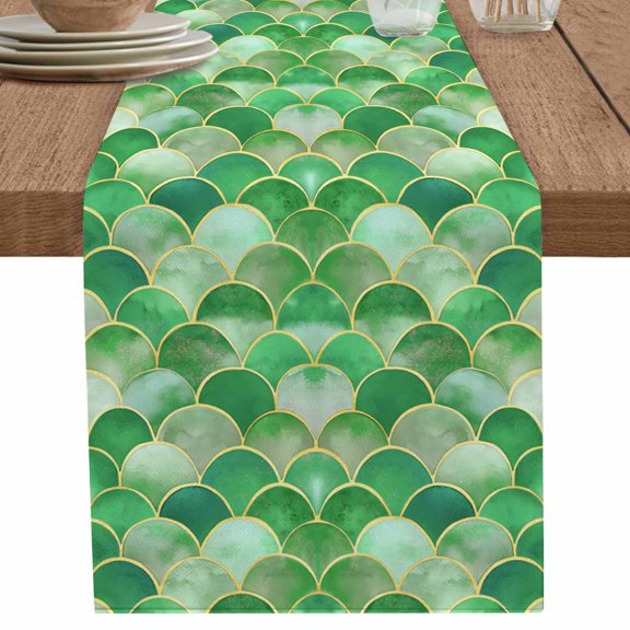 nqOlkjepod Green Ombre Scale Table Runner 72 Inches Long Farmhouse Dress Scarves, Abstract Art Ocean Coastal Dining Tablerunner for Coffee Table/Kitchen Island/Party Décor, 13" x 72"
