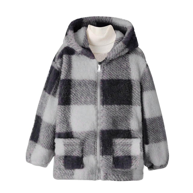 Manteau Fille Mode Veste Décontractée Manches Longues à Capuche Imprimé Vêtements d'Hiver Gris 12T