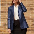thumbnail image 2 of Amtdh Women's Trendy Blazer Solid Color Long Sleeve Lapel Button Leather Suit Coat Plus Size Loose Casual Outerwear Fall Winter Fashion Ladies Soft Jackets Blue L, 2 of 9