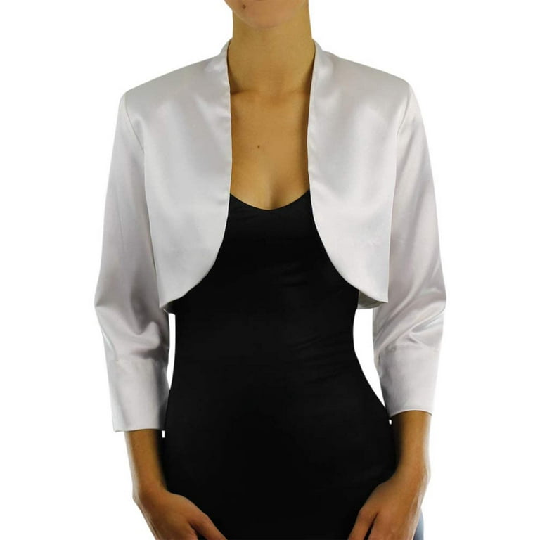 Silver 3/4 Sleeve Satin Bolero Shrug Jacket Size Small