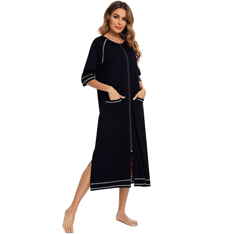 Women's Sleepwear Snap-Front Duster/Casual Nights/Short Sleeve Duster ...