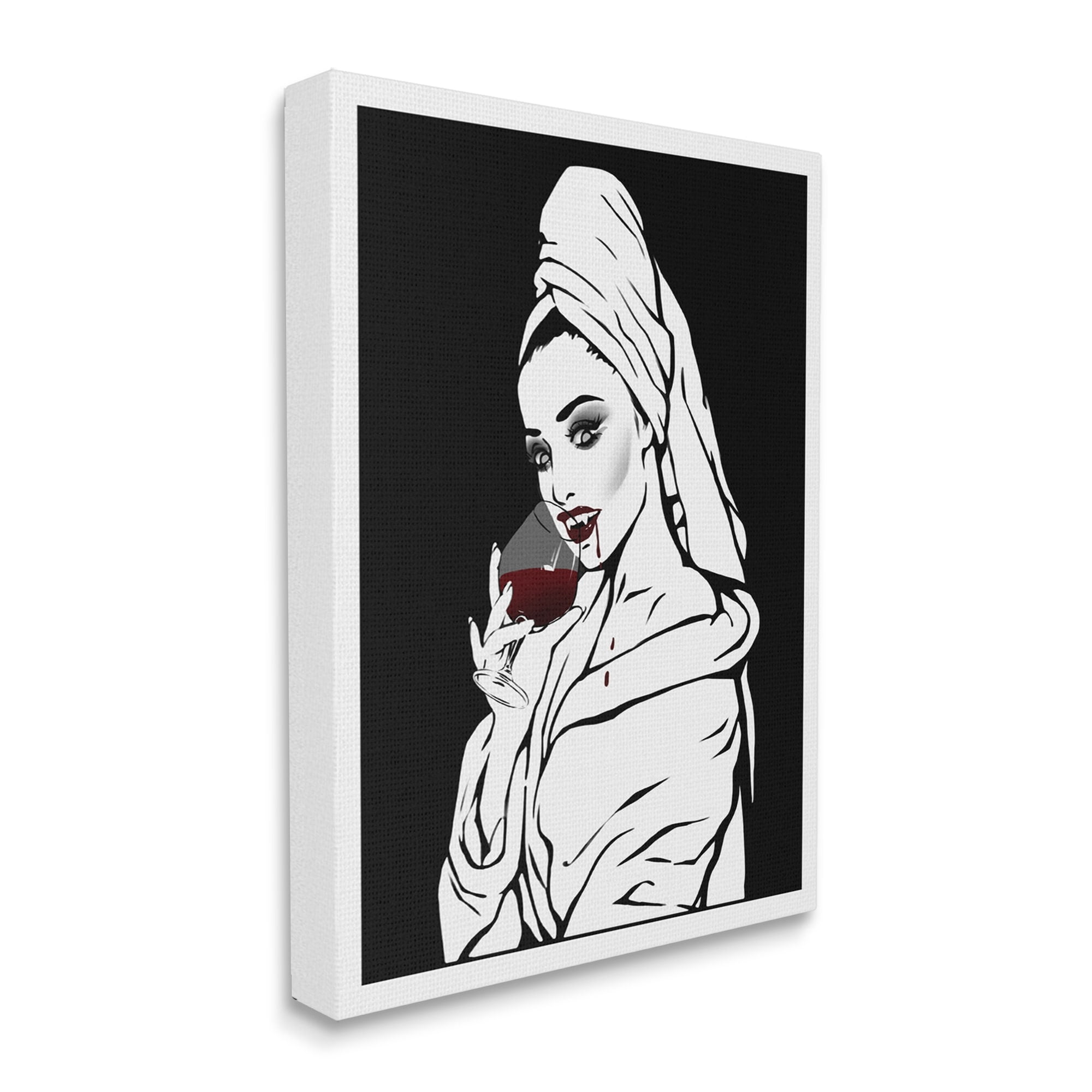 Stupell Vampire Wine Glass Glam Woman Beauty & Fashion Painting Gallery Wrapped Canvas Print Wall Art