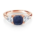 thumbnail image 2 of Gem Stone King 18K Rose Gold Plated Silver Blue Sapphire and White Moissanite 3 Stone Engagement Ring for Women (2.94 Cttw, Gemstone September Birthstone, Available in Size 5, 6, 7, 8, 9), 2 of 3