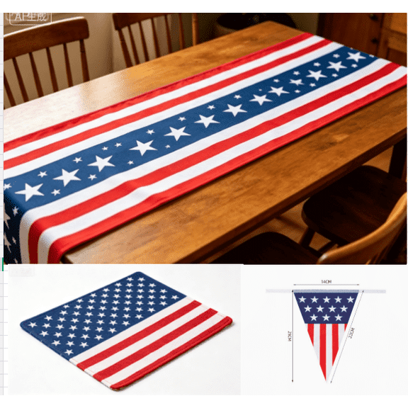 MQJIAZHI Premium 4th of July Patriotic Table Decor Set - Custom American Flag Runner, Placemats & Streamers for Independence Day Parties