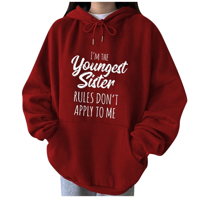 Penkiiy Chandails à Capuche pour Femmes Mode Décontractée Imprimé à Manches Longues Col Rond T-Shirt Haut Rouge Vêtements Y2K