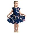 thumbnail image 5 of Baby Girl Casual Dress Peter Pan Collar Kids Summer Party Sleeveless Dresses in Floral Navy, Size 5-6, 5 of 6