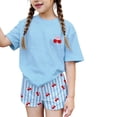 thumbnail image 2 of CCRFTGI Summer Outfits for Kids Girls Size 7-8 Cute Preppy Two Piece Outfits Activewear Athletic Bow Cherry Print Short Sleeve T Shirts Top and Shorts Clothing Sets Blue 2-3 Years, 2 of 9