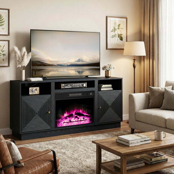 CozyHome 59'' TV Stand with 23'' Fireplace, TV Console with Adjustable Shelves for Living Room