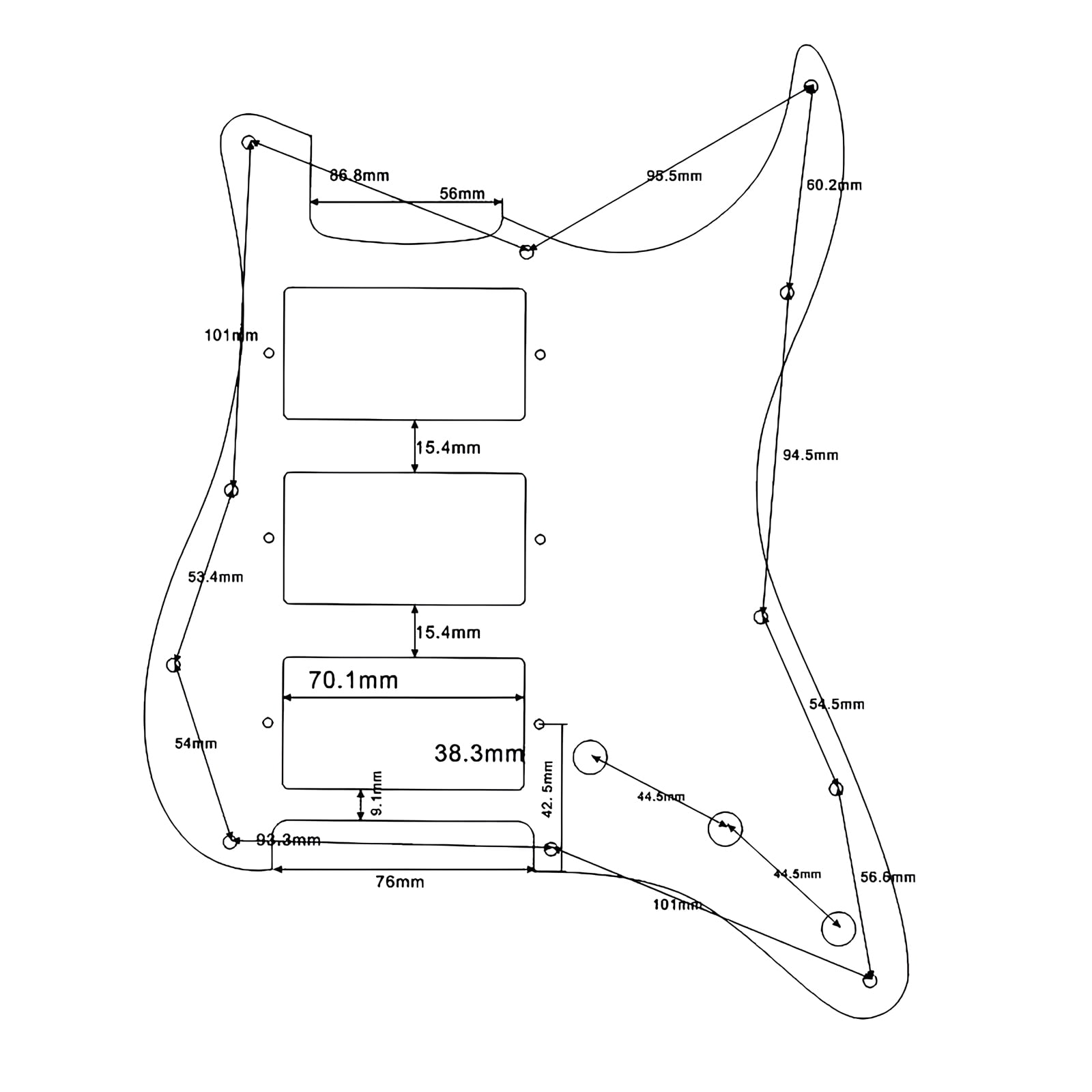 For Fit Fender Stratocaster HHH Humbucker Pickup Strat Guitar Pickguard Replacement Parts with Mounting Screws 3 Ply