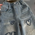 thumbnail image 6 of oqasdz Girls Jeans Casual Heart Embroidery Flared Leg Toddler Kids Comfortable Stretchy Spring Summer Denim Pants Size 3 Y-4 Y, 6 of 7