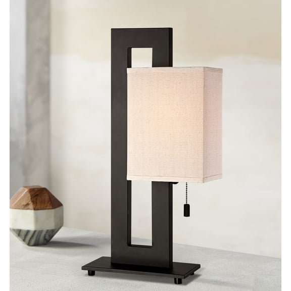 360 Lighting Modern Accent Table Lamp 20.5" High Espresso Bronze Floating Rectangular Oatmeal Box Shade for Living Room Family Bedroom