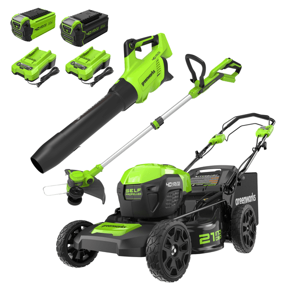 Greenworks 40V 21" Cordless Battery Self-Propelled Lawn Mower 3PC Combo Kit w/ (1) 5.0Ah Battery, (1) 2.0Ah Battery & (2) Chargers