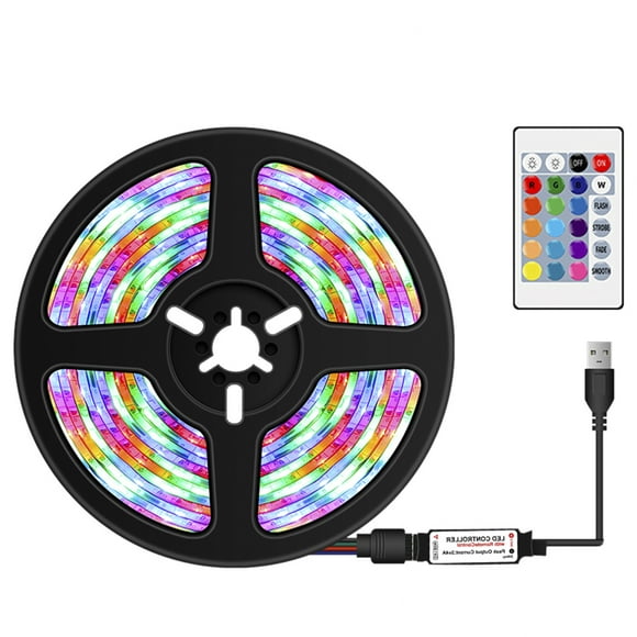 USB Dimmable RGB Colorful LEDs Strips Light with IR Remote Control 16 Colors & 4 Lighting Modes 5m 300LEDs Rope Light for TV Computer Desktop Background Home Kitchen Decorative Lighting
