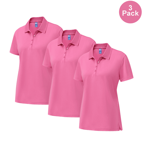 Zfeel Women’s Pure Dry Fit Poly Polo Shirt, Durable Short Sleeve UV protection Pink Tee, 3 Pack, XL