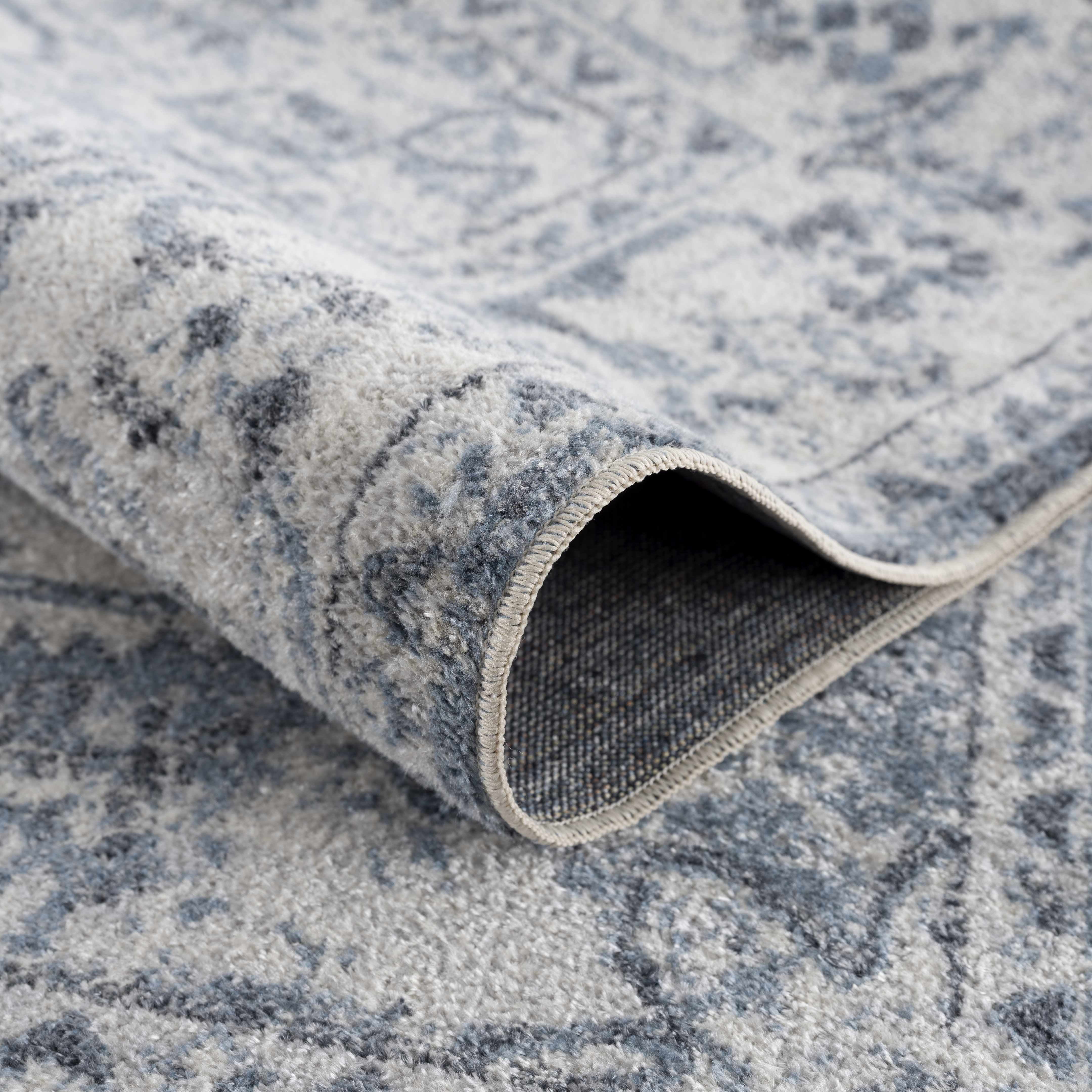 Hauteloom Hiti Hallway, Kitchen Washable Runner Rug - Traditional Oriental Medallion Carpet - Blue, Gray, Beige, Ivory - 2'7" x 7'3"