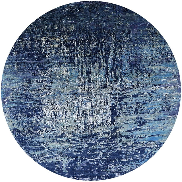 Ahgly Tapis Rond Intérieur Mi-Siècle Moderne Koi Bleu Oriental, 4 Pieds Rond