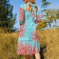 thumbnail image 4 of Robe Évasée Corail Col Carré Robe Élégante Mode Féminine Imprimée Motifs Océan Corail Récif Océan Mer Bleu, 4 of 5