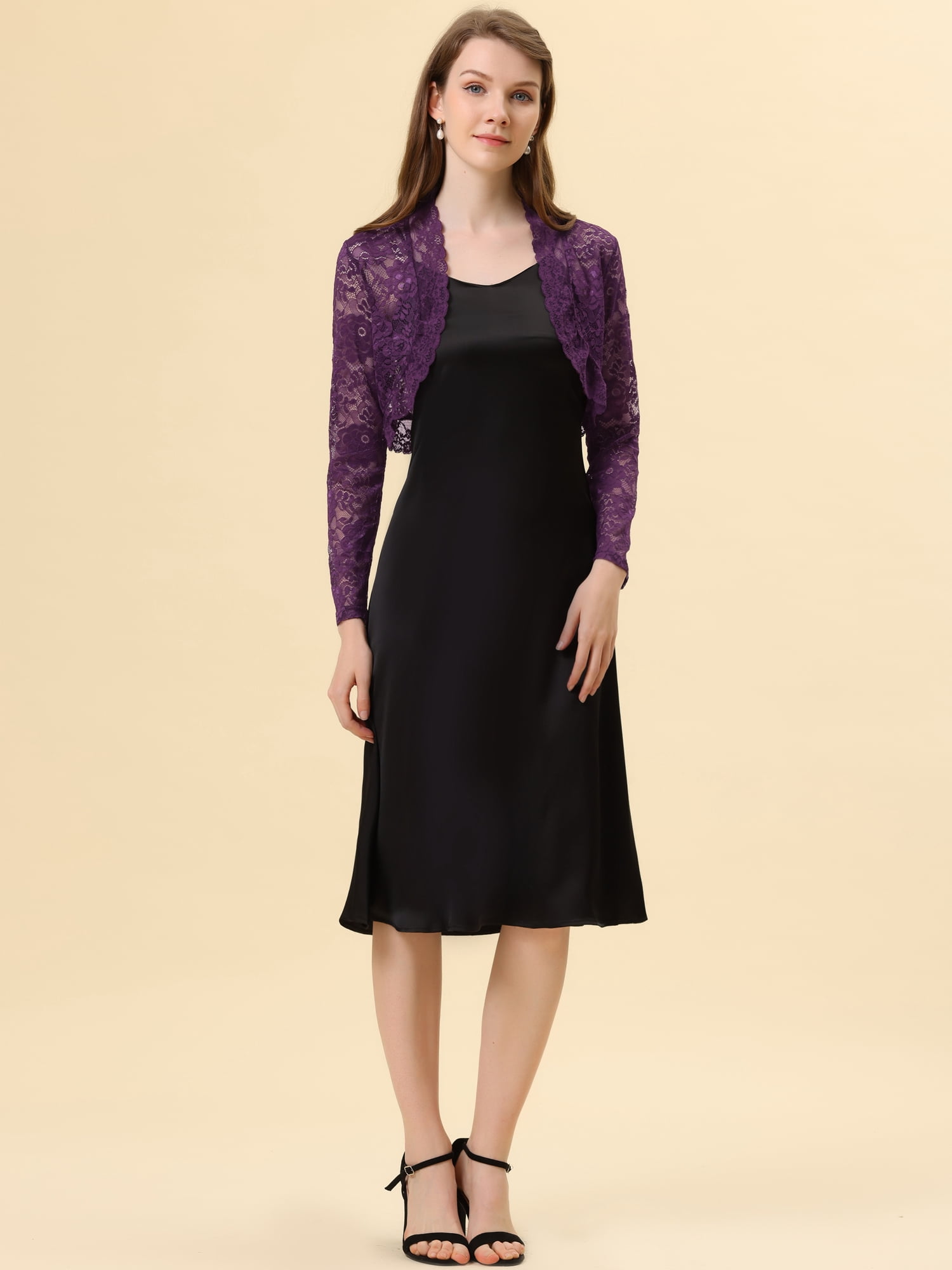 DARING DIVA Women's Lace Bolero Shrugs Sheer Crop Cardigan S Purple