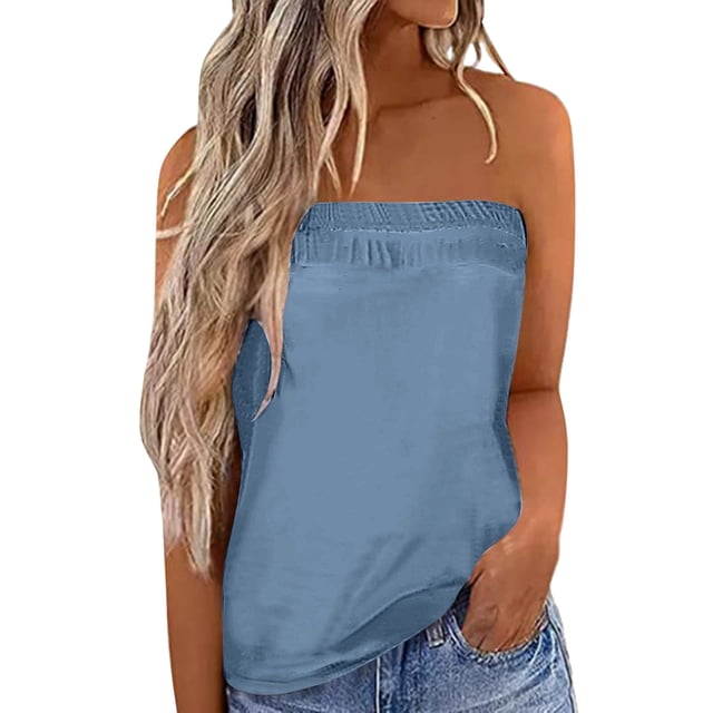 adviicd Camisoles pour Femmes Débardeurs pour Femmes Col Rond Sans Manches Coupe Ample Chemises Bleues,m