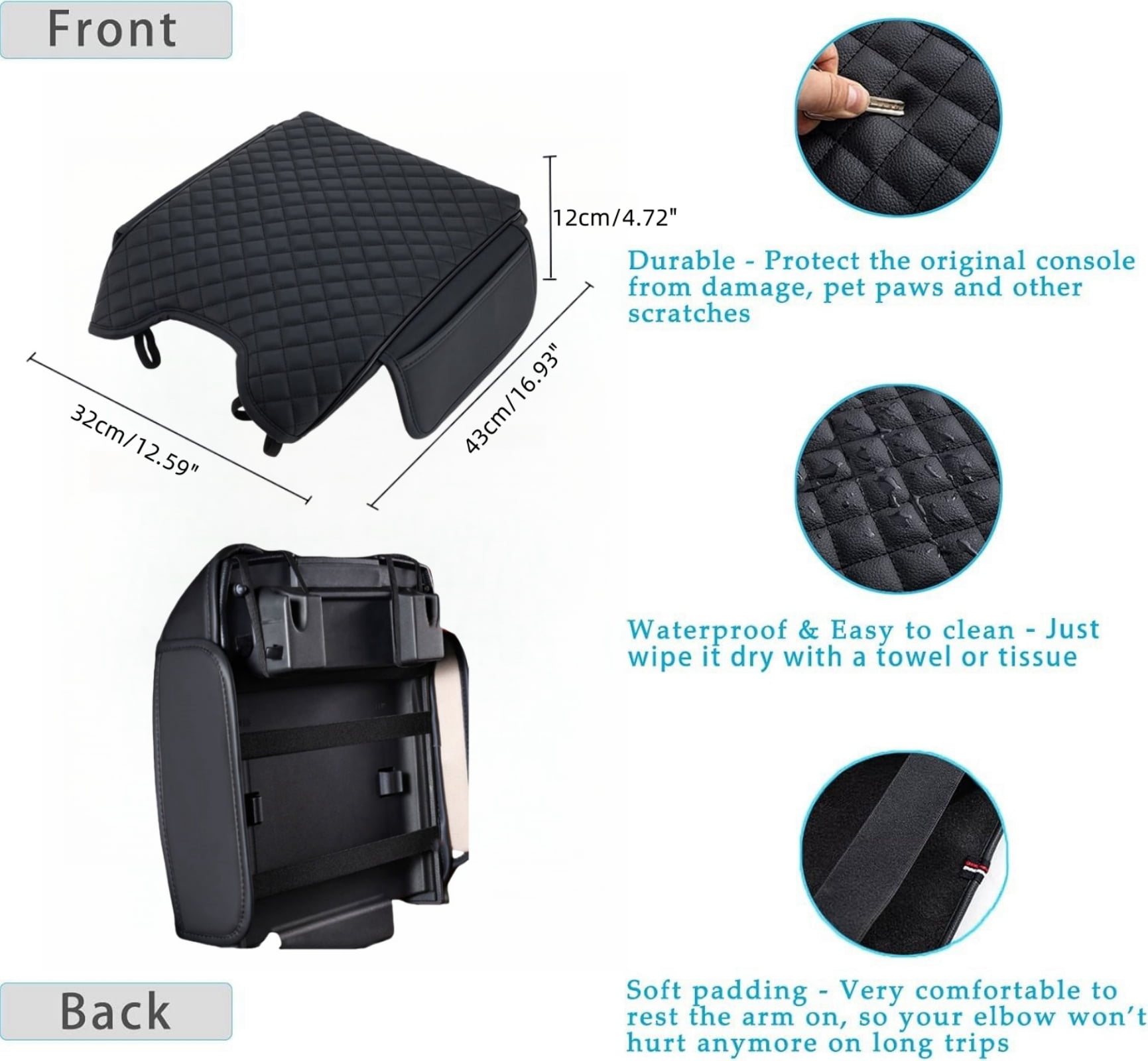 ST SoleMe.Tc Custom Center Console Cover Pad Compatible with 2015-2020 Ford F150 Car Armrest Seat Box Cover Anti-Scratch Protector, Interior Accessories, Double Line Grid