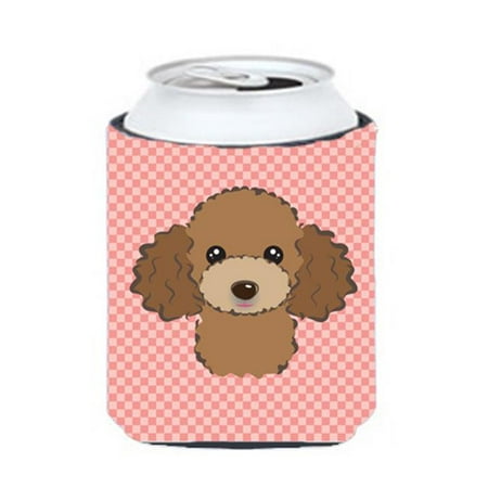

Checkerboard Pink Chocolate Brown Poodle Can Or Bottle Hugger 12 Oz.