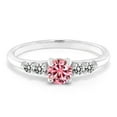 thumbnail image 2 of Gem Stone King 925 Sterling Silver Solitaire with Accent Stones Engagement Ring Round Pink Moissanite and Diamond White 0.69cttw (Size 6), 2 of 3