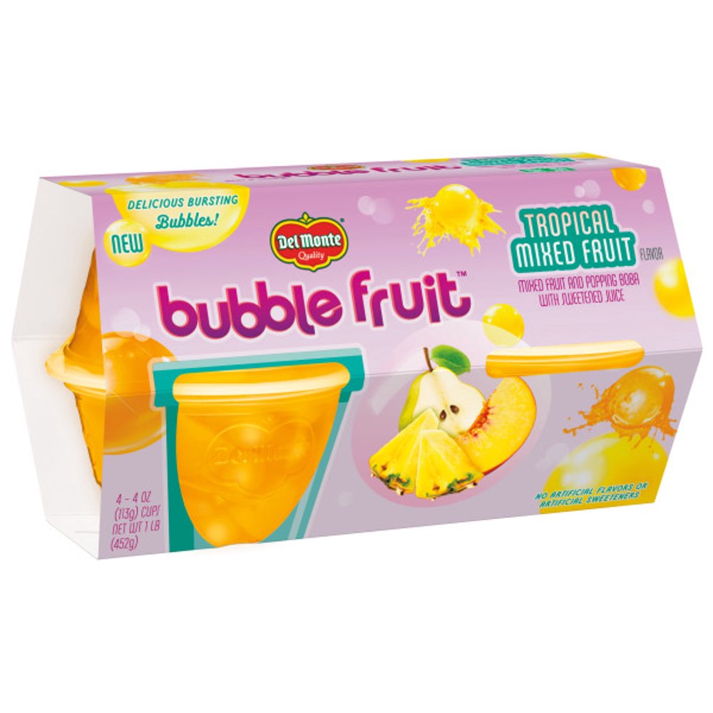 (4 Cups) Del Monte Fruit Cups Bubble Fruit Tropical Mixed Fruit, 4 oz