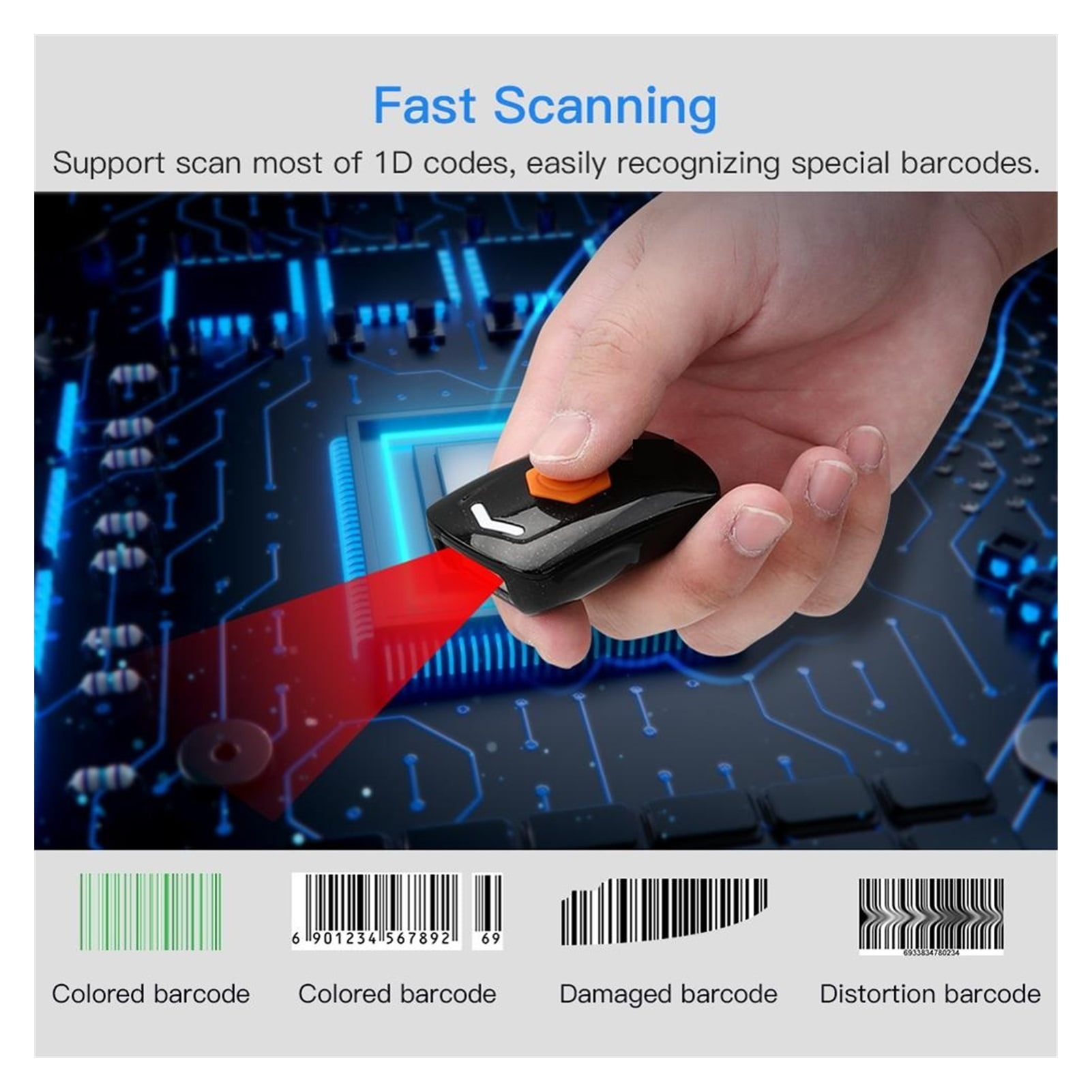 2D QR 1D Bluetooth Mini Barcode Scanner Bluetooth 2.4G Wireless USB Wired Portable Matrix Scanner ,Easy to Operate